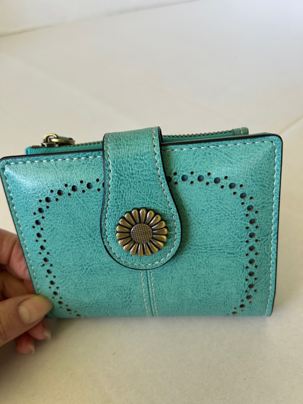 SENDEFN RFID SECURITY ACCORDION STYLE LEATHER SUNFLOWER SNAP CLOSER BIFOLD